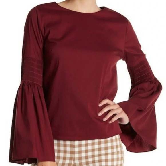 Catherine Malandrino Dark Red‎ Bell Sleeve Blouse Womens Small Zip Back - Picture 2 of 11